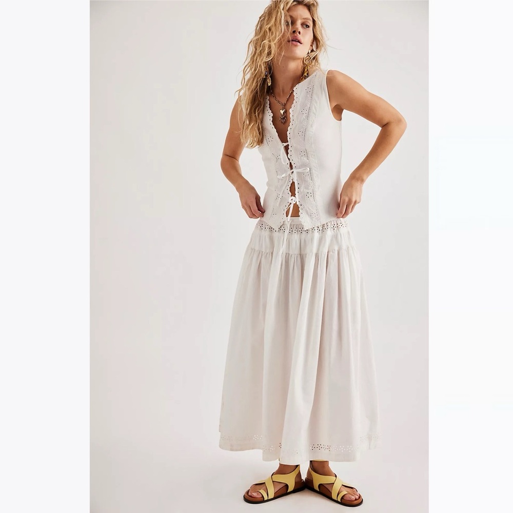 Free People White Sleeveless Lace-Up Dress